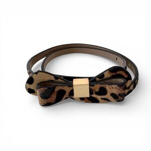 C Wonder Calf Hair Leopard Print Skinny Belt with Bow, Size Medium, 27-31 inches